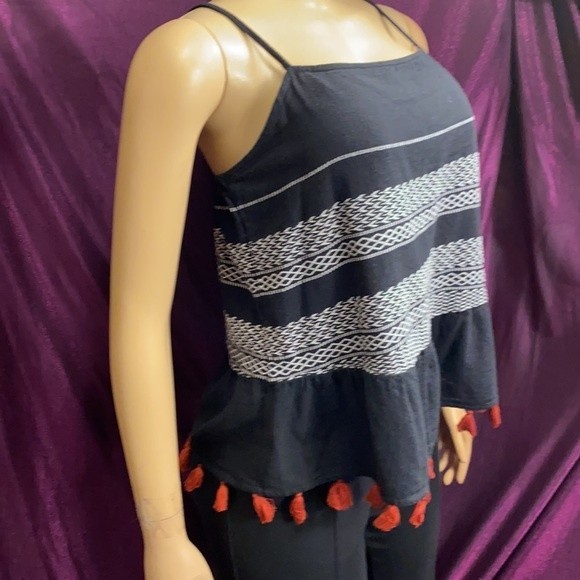 A.N.A Babydoll Tank Top Boho embroidered Black White Rust size M - Picture 11 of 14